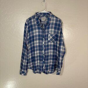 Rails Hunter Blue Jay White Pink Shirt Womens Large Blue Plaid Top Button Up